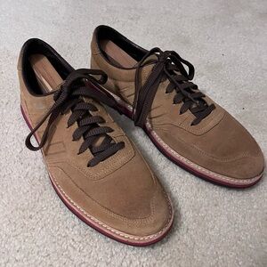 New Balance 1100 Tan Suede Oxfords with Burgundy Sole 10.5